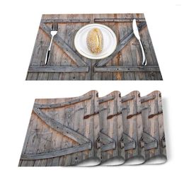 Table Runner 4/6pcs Set Mats Wood Grain Barn Door Lock Printed Napkin Kitchen Accessories Home Party Decorative Placemats