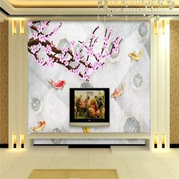 Wallpapers Decorative Wallpaper 3D Vintage Hand-painted Red Plum Blossom Picture TV Background Wall Painting