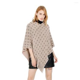 Scarves Women Spring Autumn Shawl Lady Knitted Two Way Wrap Vintage Plaid Pullover Loose Sweater With Pearls Fall Poncho Tassel