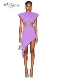 Basic Casual Dresses Ailigou 2023 Women s Sleeveless Sexy Diamond Starfish Belt Hollow Asymmetric Bandage Dress Elegant Celebrity Party 230729