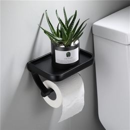 Wall Mounted Black Toilet Paper Holder Tissue Paper Holder Roll Holder With Phone Storage Shelf Bathroom Accessories284h