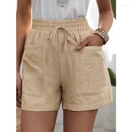 Women's Shorts Fashion Summer Loose Linen Casual Pocket Solid Large High Waist Lace Up Wide Leg Pants