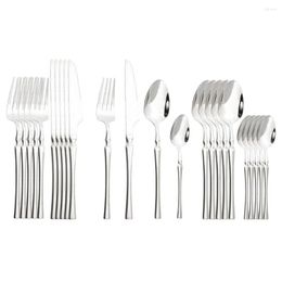 Flatware Sets Bright Dinnerware Set Stainless Steel Cutlery 24/32Pcs Fork Knife Spoon Tableware Kitchen Silverware