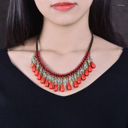 Pendant Necklaces Vintage Nepalese Ethnic Bohemian Water Drop Beaded Short Clavicle Necklace For Women