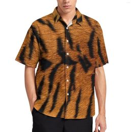 Men's Casual Shirts Tiger Skin Print Loose Shirt Men Beach Animal Pattern Hawaii Design Short Sleeves Funny Oversized Blouses