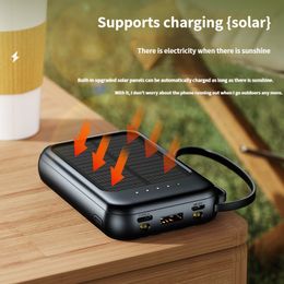 Solar Power Bank 20000mA With Cables LED Lights Portable Charger Auxiliary External Battery For All Smartphones Cell Phone