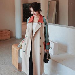 Women's Trench Coats 2023 Korean Spring Autumn Fashion Contrasting Color Patchwork Coat Women Mid-length With Sashes Streetwear Female