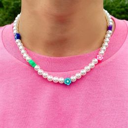 Chokers Lacteo Y2K Candy Colourful Resin Heishi Clay Beads Imitation Pearls Clavicle Chain Choker Necklace Jewellery For Women Men Gi222L