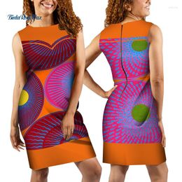 Ethnic Clothing African Women Dresses Bazin Riche Cotton Wax Print Knee -Length Sleeveless Party Dress Clothes WY4562
