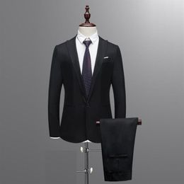 Men's Slim Button Suit Pure Color Dress Blazer Host Show Jacket Coat & Pant #4D26 Suits Blazers273l