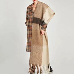 Scarves Zar Women's Cashmere Scarf Winter Warm Shawl Wraps Soft Plaid Stripes Tassel Fashion Model