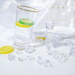 Decorative Flowers Multicolor Reusable Clear Fake Ice Cubes Artificial Acrylic Crystal Whisky Drink Display Po Props Wedding Party Decor