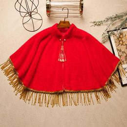 Scarves Women's Autumn Winter Red Tassel Vintage Pashmina Female Warm Shawl Cloak R716