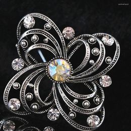 Brooches Bohemia Big Flower Brooch White Crystal Beads Silver-color Fashion Women Antique Pins Jewelry Gifts For B1215