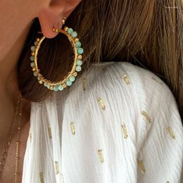 Hoop Earrings Minar Colourful Natural Stone Strand For Women 18K Gold Plated Stainless Steel Large Round Circle Earring