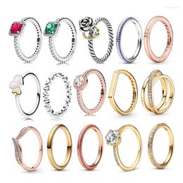 Cluster Rings Red Green Heart Silver ME Pave For Women Yellow Sparkling Wishbone Stone Fine Jewellery Valentine's Day Gift