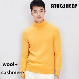 Men's Sweaters 90% Wool 10% Cashmere Sweater Turtleneck Men Clothing Warm Winter Pullover Yellow Knitted Mens Clothes Tops Brand Size