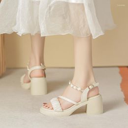 Sandals Women Summer 2023 Fashion Chain Thick Heel Ladies Shoes Outdoor Square Dress Comfy Platform Female Footwear