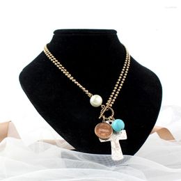 Chains Fashion Alloy Cross Necklace For Women Vintage Coin Beads Pendant Long Chain Jewellery Accessory Gift