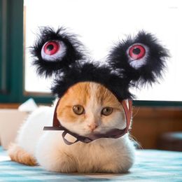 Dog Apparel Cat Hat Pet Costume Light Up Furry Eyes Headband For Halloween Dress Scary Big Eyed Cosplay