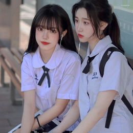 Clothing Sets Thai School Uniform Round Neck JK Class Student Shirt Thailand Seifuku Girl High Pleated Skirt Set