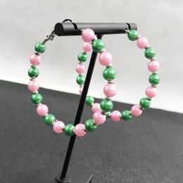Dangle Earrings 5-6cm Handmade Custom Greek Sorority Pink Green Pearl Round Circle Charms Lady Fashion Jewellery