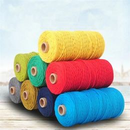 3mm 100m Cotton Cord Rope DIY Macrame Cord Wall Hanging Plant Hanger Craft Making Knitting Rope Twine String for Crafts 3 Rolls 266P