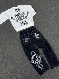 Men's Jeans Y2k Jeans Harajuku Hip Hop Vintage Skull Embroidery Graphic Ripped Baggy Jeans Men Women Gothic Wide Feet Trouser Streetwear 230729