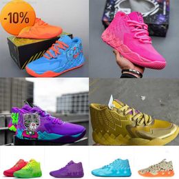 LaMelo bola basquete 2023 Mens sapatos MB 01 Rick Morty Azul Laranja Vermelho Verde Tia Pérola Rosa Roxo Cat Carton Melo tênis tênis com bo