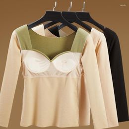 Women's Sweaters Long Sleeved T Shirt Autumn Winter Underwear Pullover Plush Thickened Thermal One Piece Fixed Cup Outer Bottom Coat