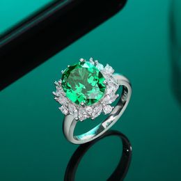 European and American New S925 Sterling Silver High Carbon Diamond Delicate Turquoise Ring Women's Wedding Jewelry Premium Gift