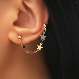 Backs Earrings Simple And Personalised Star Shape Ear Clip Cool Style Metal Chain Eyeless