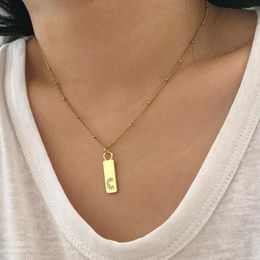 Pendant Necklaces Simple Zircon 26 Initial Letter Carved Square Necklace Trendy Copper Alphabet Charm Steel Satellite Beaded Chain Jewelry