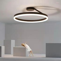 Chandeliers Simple Modern Black And White LED Ceiling Light Adjustable Ring For Living Dining Room Bedroom Creative Chandelier Pendant Lamp