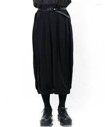 Men's Pants Black Simple Solid Color Casual Pleated Skirt Loose Capris Wide Legs