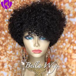 Short Curly Human Hair Wigs For Black Women kinky curly Brazilian glueless lace front Wig Remy Hair Natural Color278B