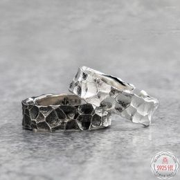 Cluster Rings S925 Sterling Silver Ring Hammer Pattern Roman Style Tide Men European American Hip Hop Retro Jewelry Chain Accessories