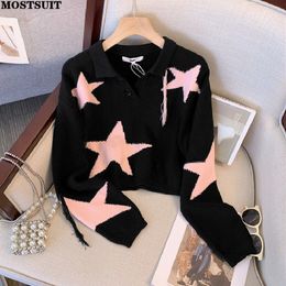 Women's Sweaters Star Jacquard Stylish Knit Sweater Women Crop Tops Knitwear 2023 Autumn Winter Long Sleeve Streetwear Fashion Chic Ladies Jumper 230729