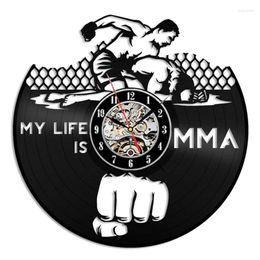 Wall Clocks MMA Fight Combat Boxing Martial Arts Record Clock Strength Fighting Sports Home Decor Cage Fighter Boxer Disc Crafts