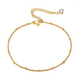 Anklets Ins 18K Gold Plated Dainty Cubic Zirconia Round Charm Sphere Chain Anklet For Women Waterproof Foot Jewellery Summer Holiday