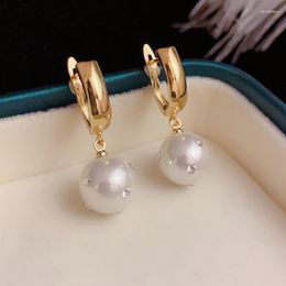 Hoop Earrings Vintage Zircon Pearl Dangle For Women High Quality Thickened 14K Gold Plated Hanging Drop Earring Wedding Jewellery 2023