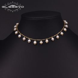 Strands Strings GLSEEVO Natural Fresh Water Pearl Choker Necklace For Women Handmade Minimalism Luxury Fine Jewellery Wedding Gift GN0226 230729