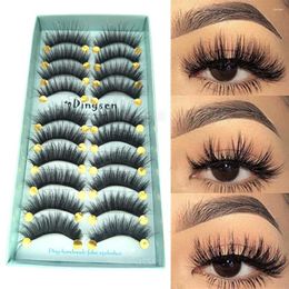 False Eyelashes DINGSEN 10 Pairs 3D Faux Mink Hair Wispies Fluffies Natural Long Soft Handmade Cruelty-free Black Lashes