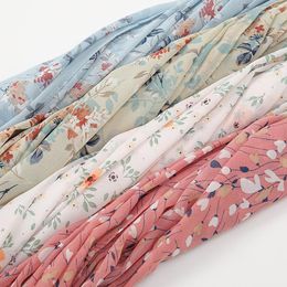 Scarves 2023 Fashion Bubble Chiffon Instant Hijab Women Blossoming Floral Shawl Wrap Cover-Up Beach Stole Veil Muslim Snood 180 70cm