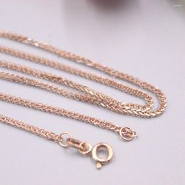 Chains Real 18K Rose Gold Chain For Women Female 1.2mm Width Wheat Link Necklace 41cm/16inch Length Au750