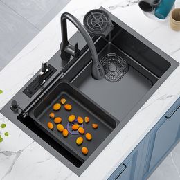 Kitchen Sink Nano 304 Stainless Steel Sink Household Washbasin Large Single Slot With Knife Holder Above Counter/Undermount Sink