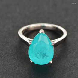 Cluster Rings 10 CT PARAIBA TOURMALINE Engagement For Women Pear Cut Aqua Blue Ring Sterling Silver Promise Her