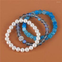 Charm Bracelets Natural Blue Cube Agates Moonstone Bracelet For Women Men Set 3Pcs/Set White Zircon Ball Bangle Jewelry