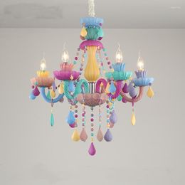 Chandeliers Fantasy Girl Crystal Chandelier Macaron Droplight Children Room Colourful Lighting Creative Princess Luminaire Light Fixtures