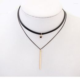 Chains CCOR Chokers Necklaces Gothic Black Pentagram Pu Leather Cord Choker Necklace Sexy Women Multilayer Jewellery 2023